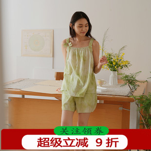朵朵可可睡衣女2025春夏新款 纯棉印花甜美性感吊带短裤 家居服套装