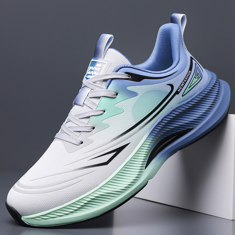 男鞋新款简约网面轻便耐磨减震运动鞋厚底防滑软底休闲跑步透气鞋