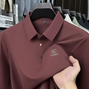跨境男士高档无痕长袖T恤polo春秋季休闲翻领上衣中年宽松打底衫