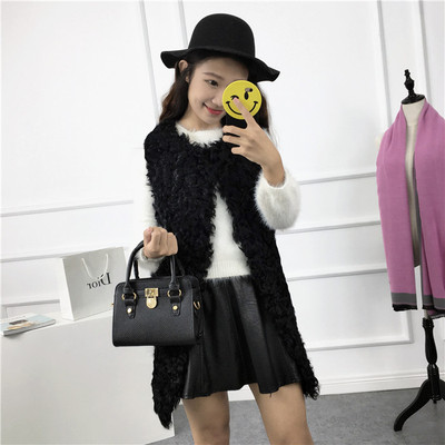 进口羊羔毛皮草马甲中长款保暖外套羊卷皮毛一体冬季加厚皮草百搭