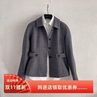 春秋新款高端定制灰色千鸟格修身百搭小西装外套女小方领短装