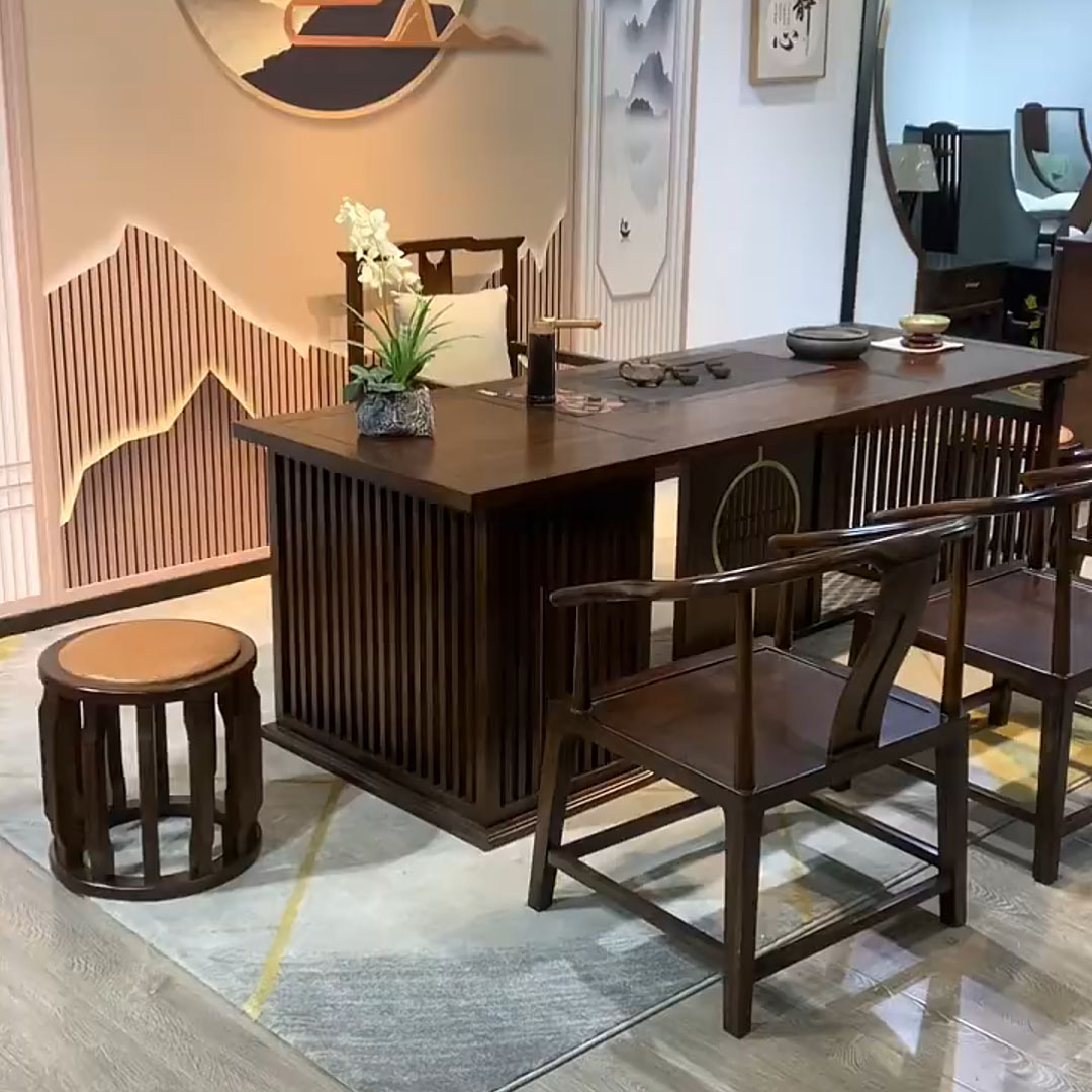 新中式乌金木茶桌椅组合客厅办公室实木泡茶桌茶室禅意功夫泡茶台