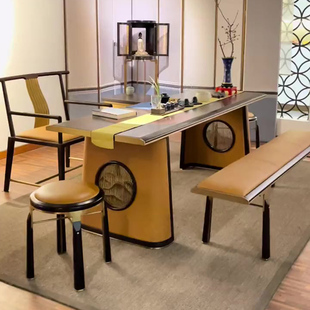 新中式 现代茶桌椅组合设计师茶台总裁老板茶书房岩板功夫泡台家具