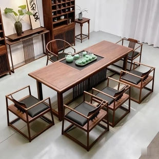 宋氏美学北美黑胡桃木茶桌椅组合高端中式茶室泡茶桌家用实木茶台