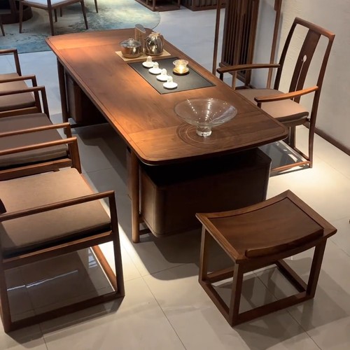 新中式阳台茶桌办公室高端家用小型小茶台实木泡茶桌胡桃木全实木