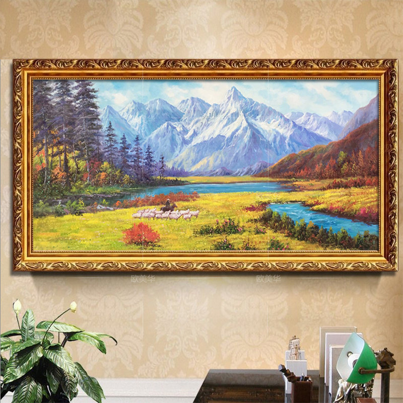 纯手绘油画欧式挂画客厅山水风景壁画巨人山装饰画美式田园风景