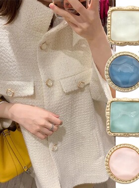 Manual◆ 果冻圆形大衣金属钮扣糖果色方形哑光金边毛衣外套扣子