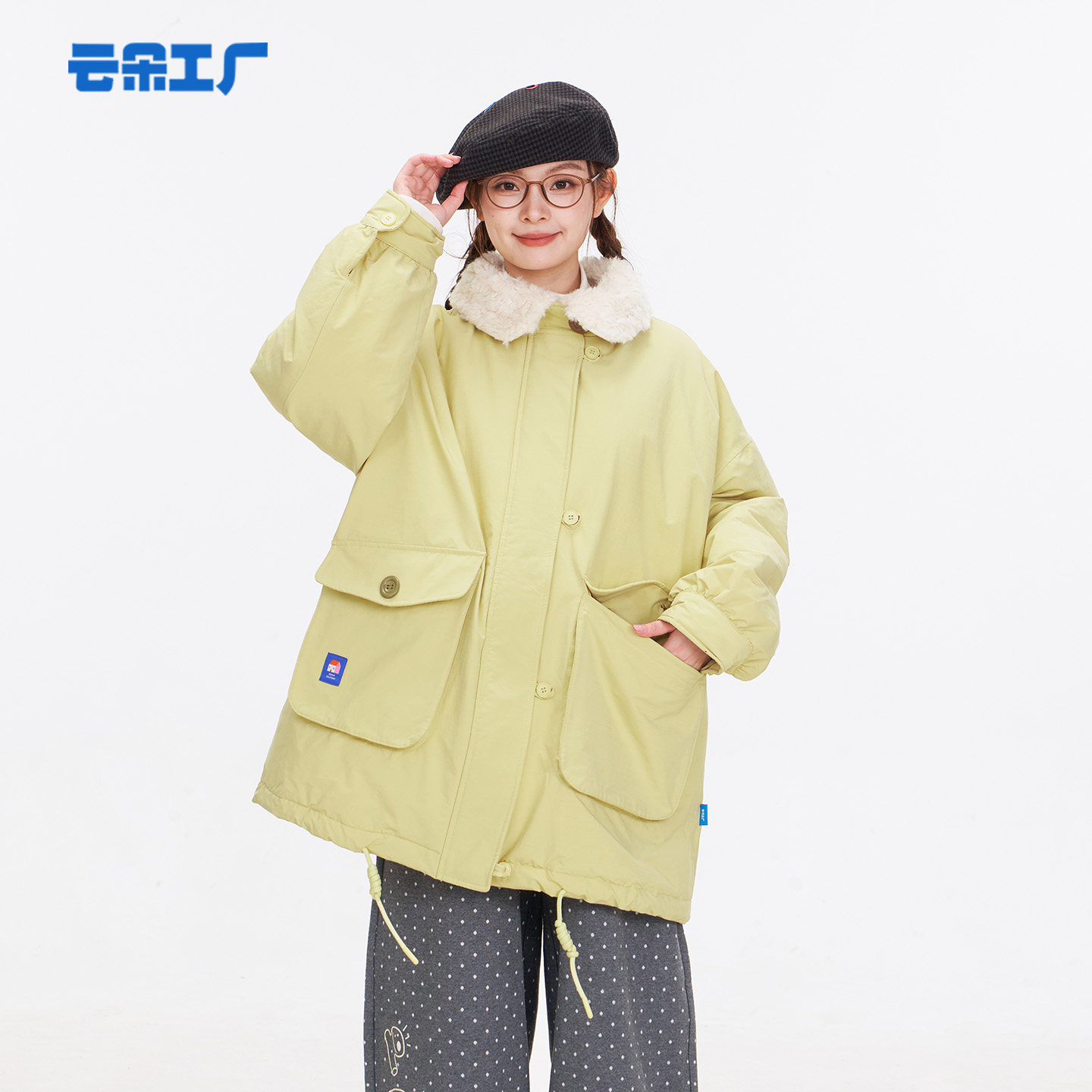 云朵工厂大人国中长款棉外套女新款秋冬保暖棉服毛绒翻领宽松上衣