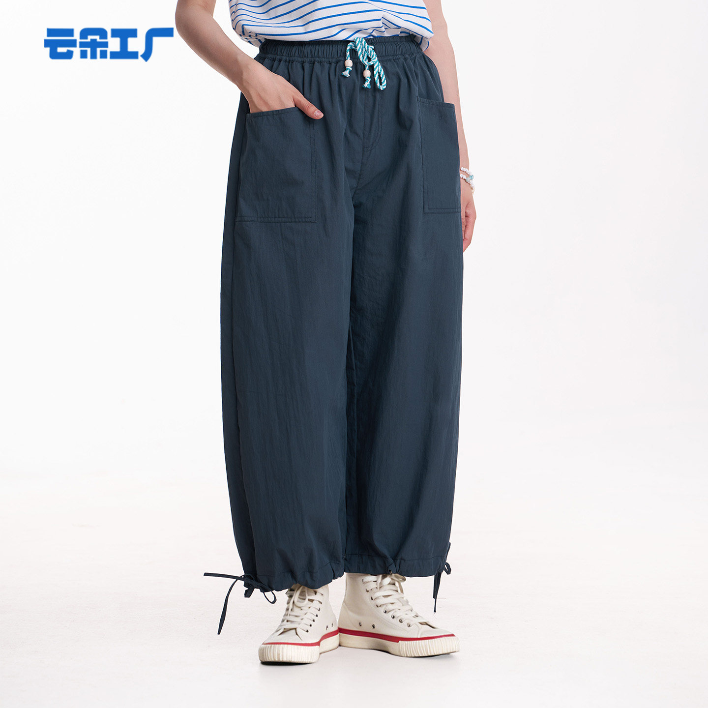 云朵工厂八头船系带气球裤女2026夏季新款休闲阔腿九分裤松紧腰