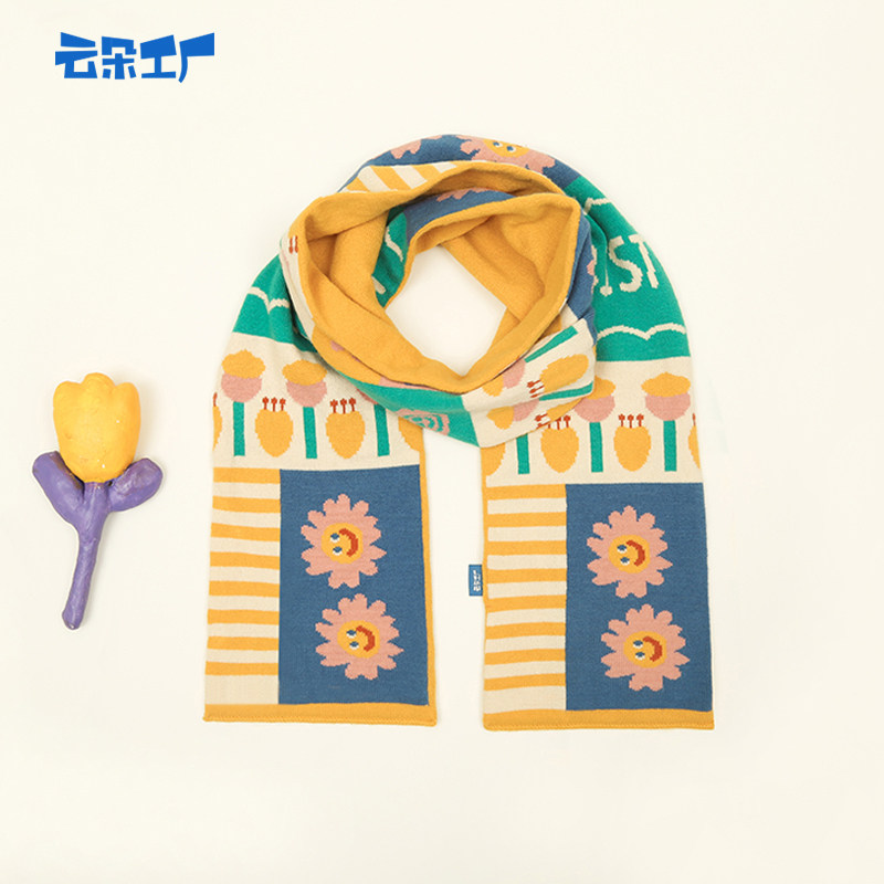 云朵工厂 花朵拼色围巾室外保暖可爱针织印花韩版围脖长款披肩女,服饰配件/皮带/帽子/围巾,围巾/丝巾/披肩,淘宝优惠券,粉丝福利购,淘宝优惠卷