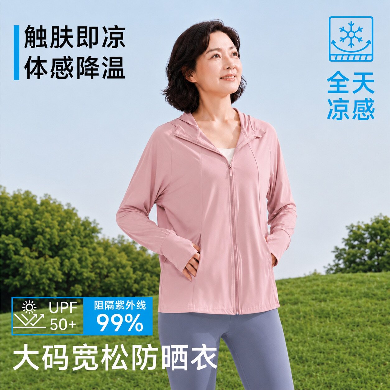 樱姿韩大码中年妈妈轻薄防晒衣女外套防紫外线宽松凉感冰丝防晒服