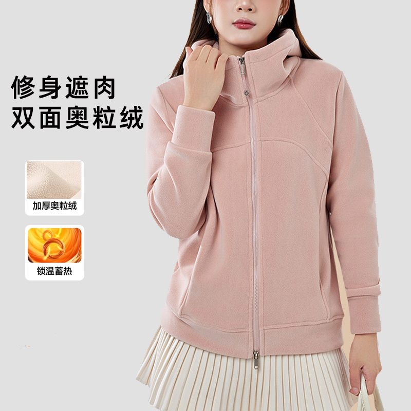 双面加绒显瘦连帽毛毛外套女