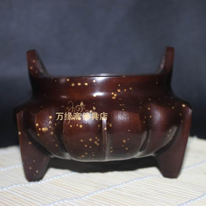 包邮 仿古纯铜洒金大明宣德炉 三足双耳香炉撒金线香炉纯铜熏香炉