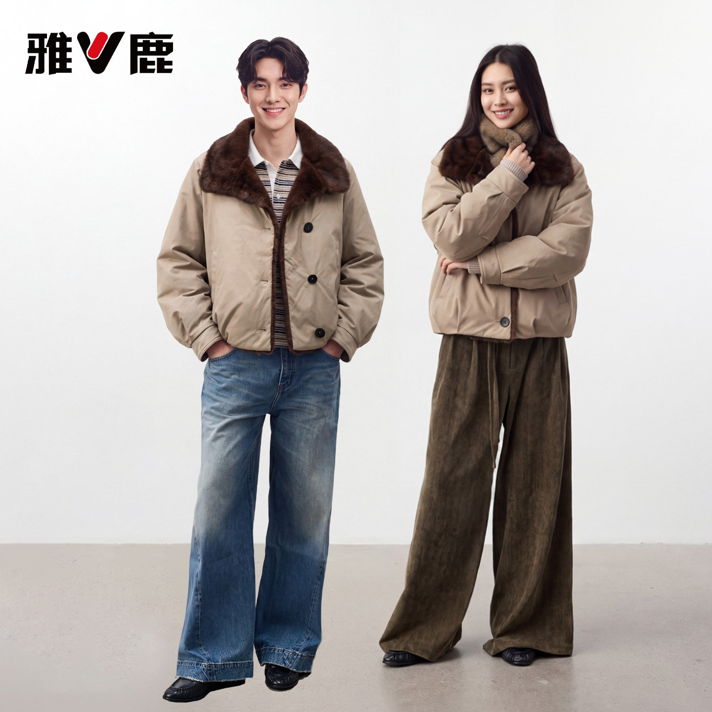 雅鹿新款保暖派克服燕麦格雷雪域机能风高级感短款外套女宽松翻领