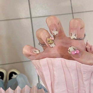 卡通可爱kiity猫豹纹穿戴甲美甲片学生少女显白指甲片可拆卸甲片