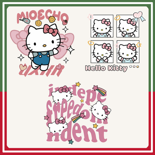 ins风T恤卫衣印花辅料kitty猫新款图案热转印白墨烫画高弹无胶边