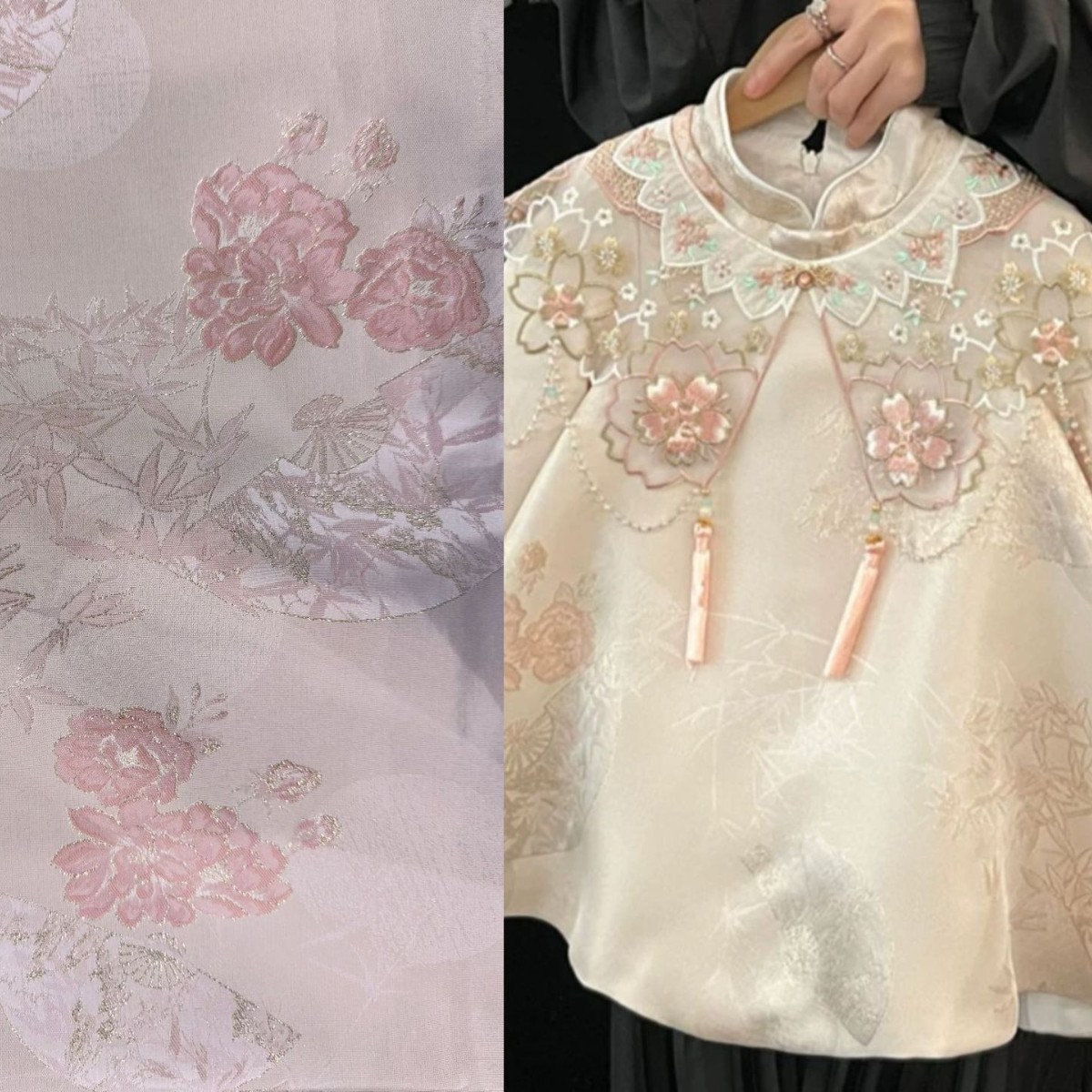 国风色织提花竹叶扇子仿宋锦服装面料 马面裙布料汉服旗袍连衣裙