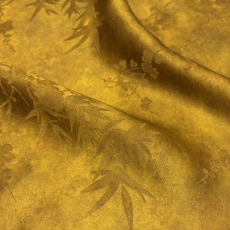 晕染竹叶纹香云纱布料新中式国风旗袍面料薯莨提花缎  半米链接
