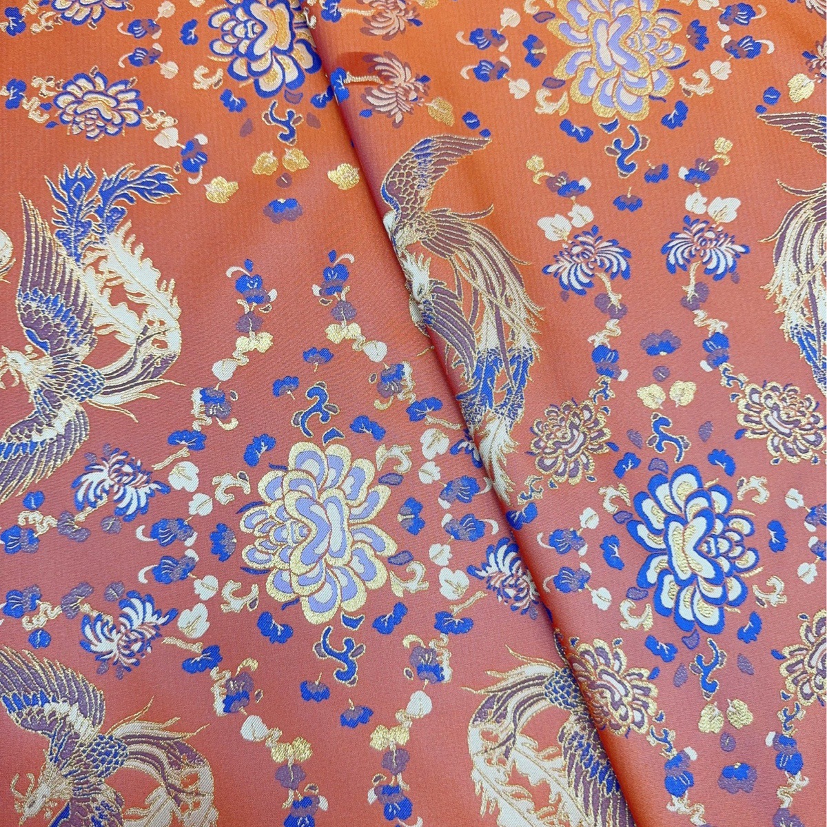 仿宋锦凤凰于飞提花面料 新中式马甲旗袍连衣裙服装面料箱包抱枕