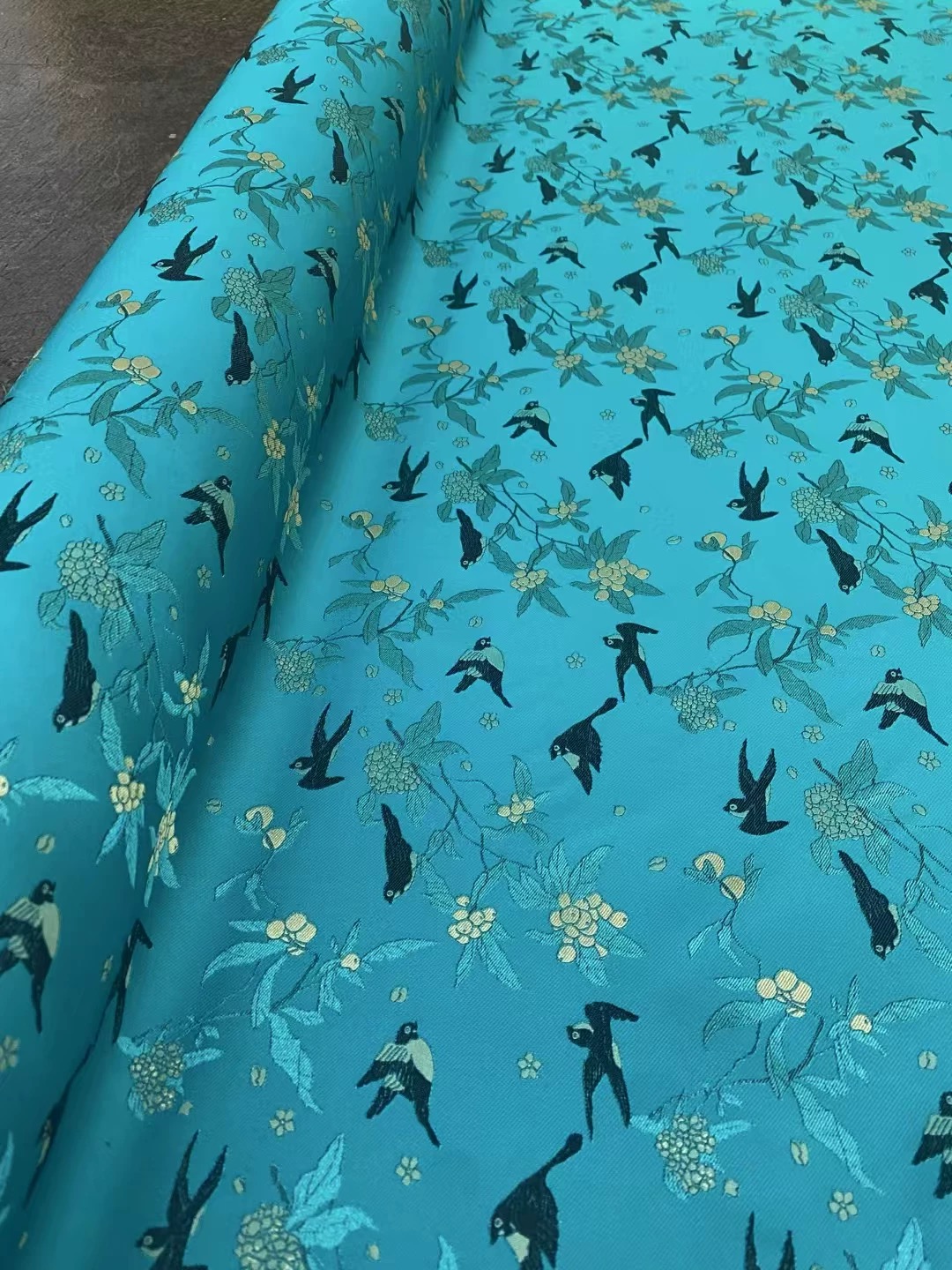 【琵琶山雀.蓝】100桑蚕丝140门幅43姆米老宋锦 半米价格 不退换