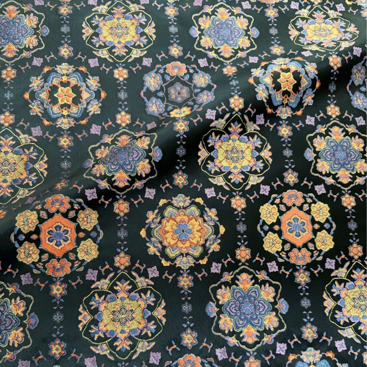 深色系织金宝相仿宋锦提花面料 新中式马甲上衣女装童装箱包抱枕