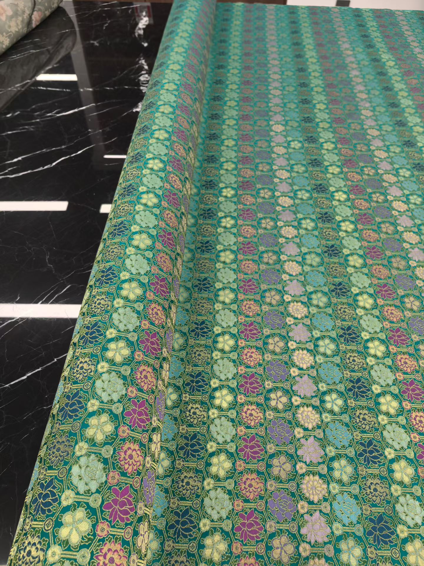 【绿龟背纹】织金真丝宋锦140门幅38姆米 半米链接 不退货