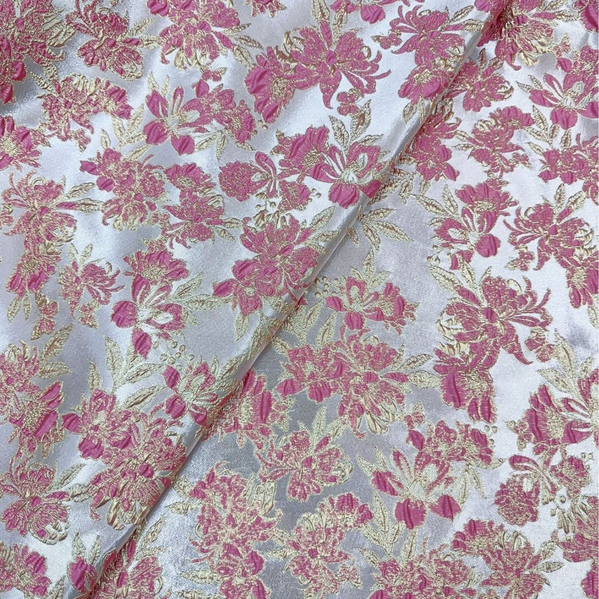 粉色织金浮雕花朵提花面料 新中式连衣裙蓬蓬裙礼服女装童装箱包