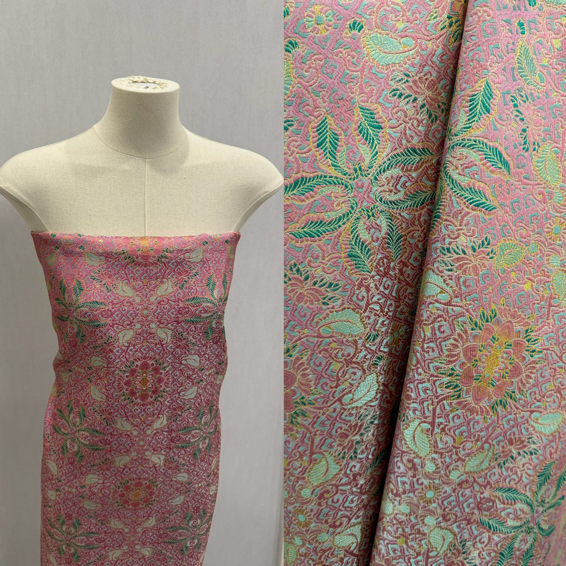 金丝彩鳞仿宋锦国风提花面料 旗袍裙子汉服女装童装茶艺文创