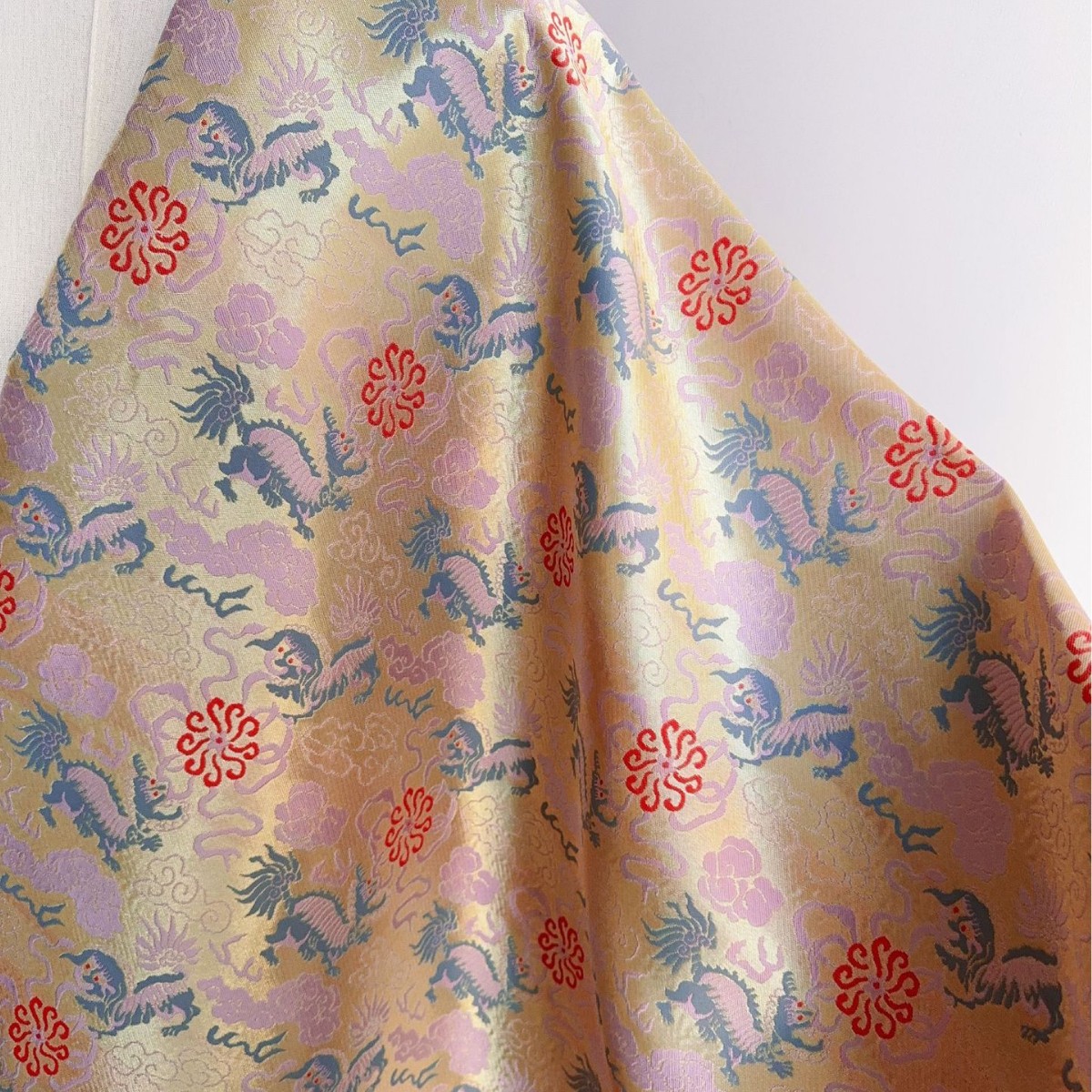 仿宋锦小麒麟织锦缎提花面料 新中式古风汉服马甲裙童装箱包茶席