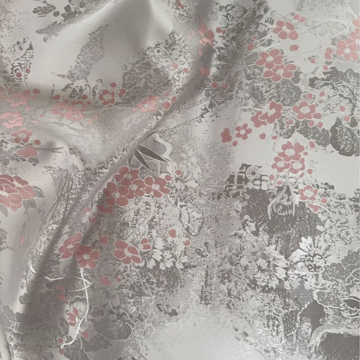 新中式国风银梅粉提花面料春款女装童装汉服马甲服装面料箱包抱枕