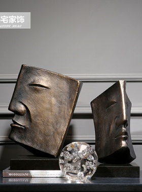 美式家居软装铝金属雕塑半脸人物装饰品摆件客厅办公室售楼处摆场