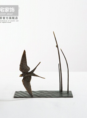 美式简约铜金属工艺品创意飞燕摆设样板间售楼处客厅酒柜装饰摆件