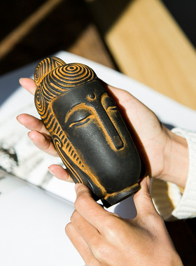 新中式禅意无相佛头摆件铁艺佛祖国风铁锈桌面工艺品小摆设仿铸铁