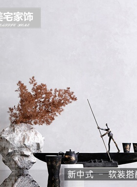 中式复古陶罐花瓶器玄关客厅办公室桌面创意金属渡船人物雕塑摆件