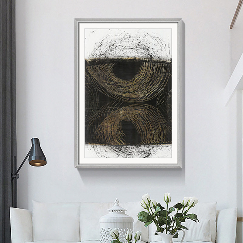 现代抽象艺术挂画黑白线条圆圈客厅书房样板间装饰画酒店壁画