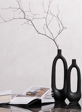 北欧极简家居设计师个性创意果盘陶瓷几何花瓶样板间软装组合摆件