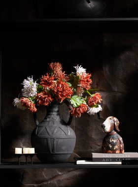 中式复古陶瓷花瓶粗陶插花花器民宿酒店客餐厅桌面装饰摆件侘寂风