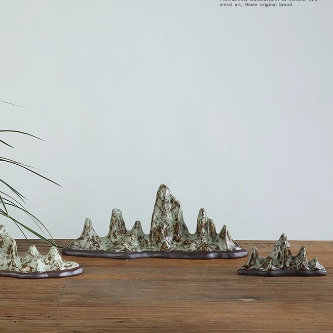 样板房书桌装饰品陶瓷假山笔架镇纸摆件 茶具茶宠创意枯山水摆件