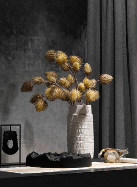 新中式样板间书房玄关软装搭配创意陶罐花瓶陶瓷圆托盘摆件组合