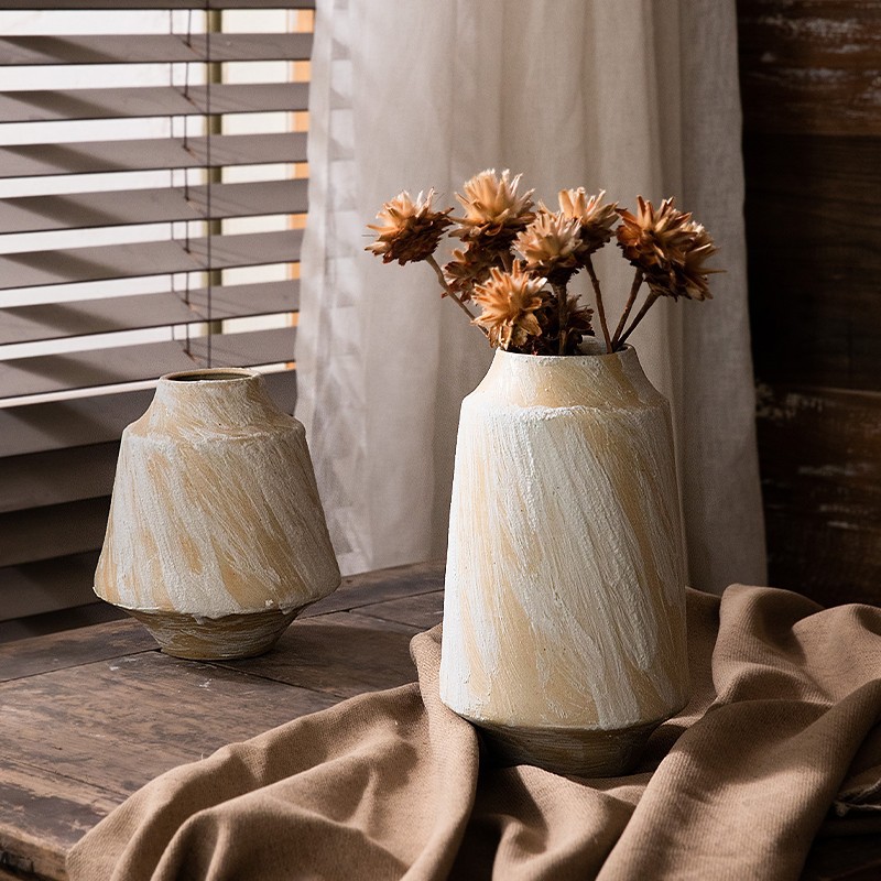 新中式手工花瓶客厅书房会议室高档陶瓷摆件文艺粗陶罐网红装饰品