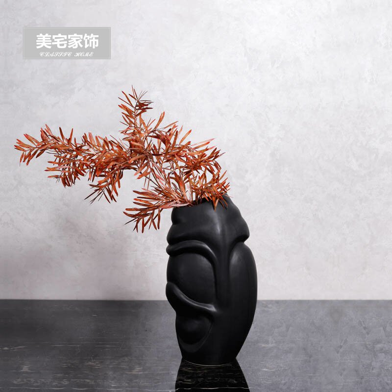 黑色创意个性陶瓷花瓶干花时尚家居装饰品客厅插花花器餐桌面摆件