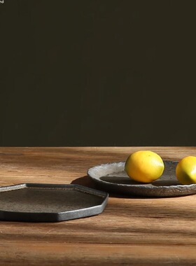 铜鎏金陶瓷壶承干泡台茶盘茶托 八角果盘圆形托盘 中式家居摆件