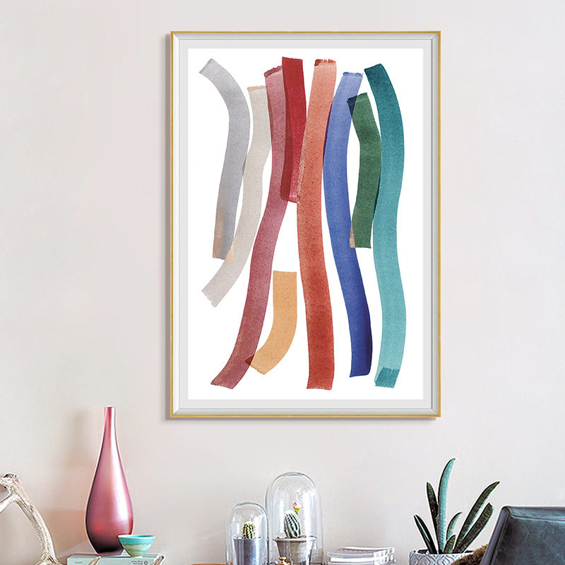 现代简约彩色条纹民宿旅店走廊客厅装饰画售楼样板房艺术抽象挂画