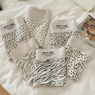 2025新款 性感豹纹无痕冰丝内裤 女中腰10A抑菌女生包臀透气三角裤
