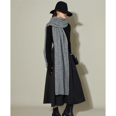 秋冬搭配单品 麻灰色长款纯色羊绒围巾披肩女百搭简约大围脖