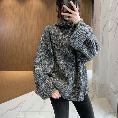 限量黑白混纱廓形宽袖坑条大毛衣