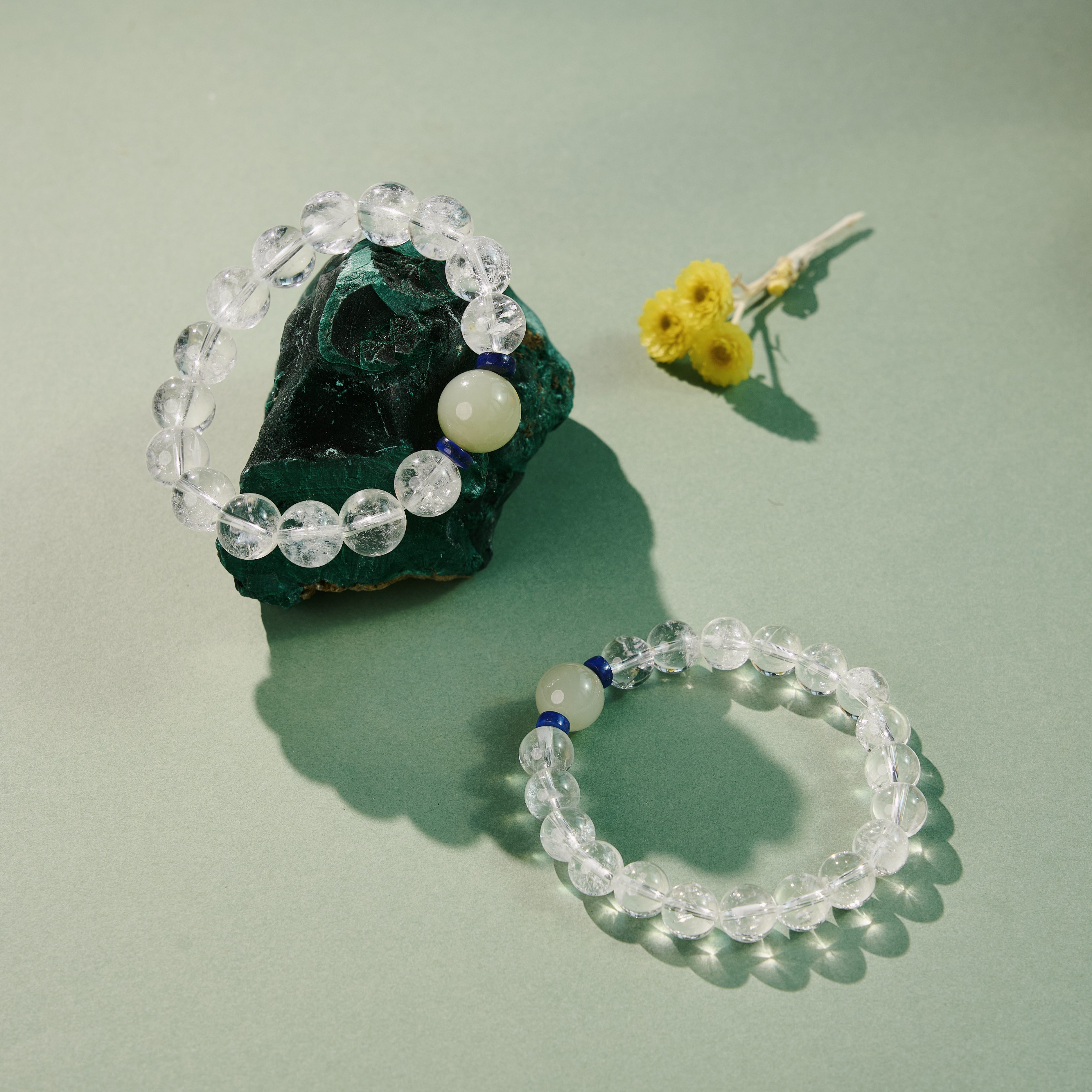 曦光里【宝物】清净的富贵 天然白阿塞白水晶 和田玉青金手串手链