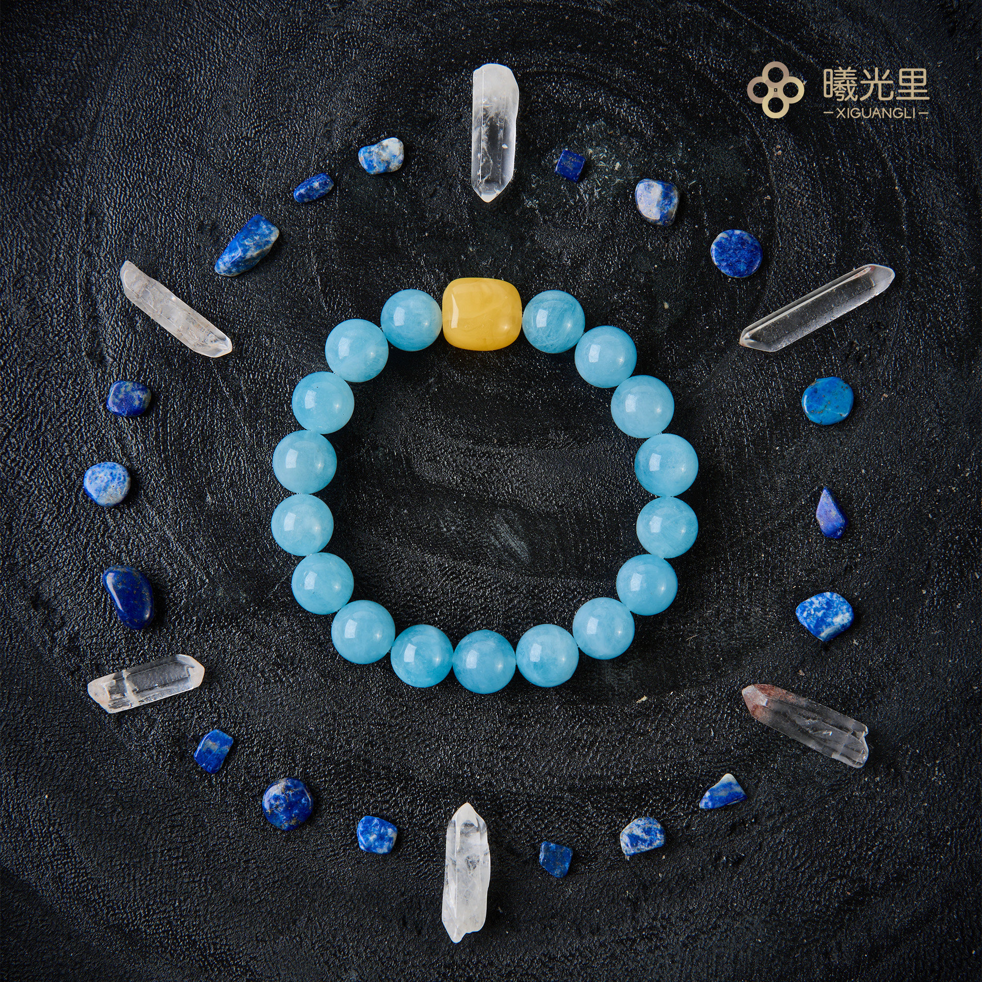 曦光里【海月】突破/勇敢 收藏级天然海蓝宝原创设计高货手串礼物