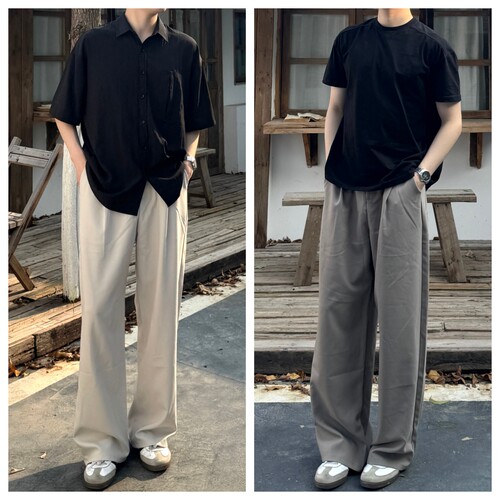 老钱风极简通勤直筒阔腿西裤