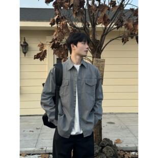苏大恒韩系复古春秋情侣同款港风做旧百搭休闲宽松长袖衬衫外套
